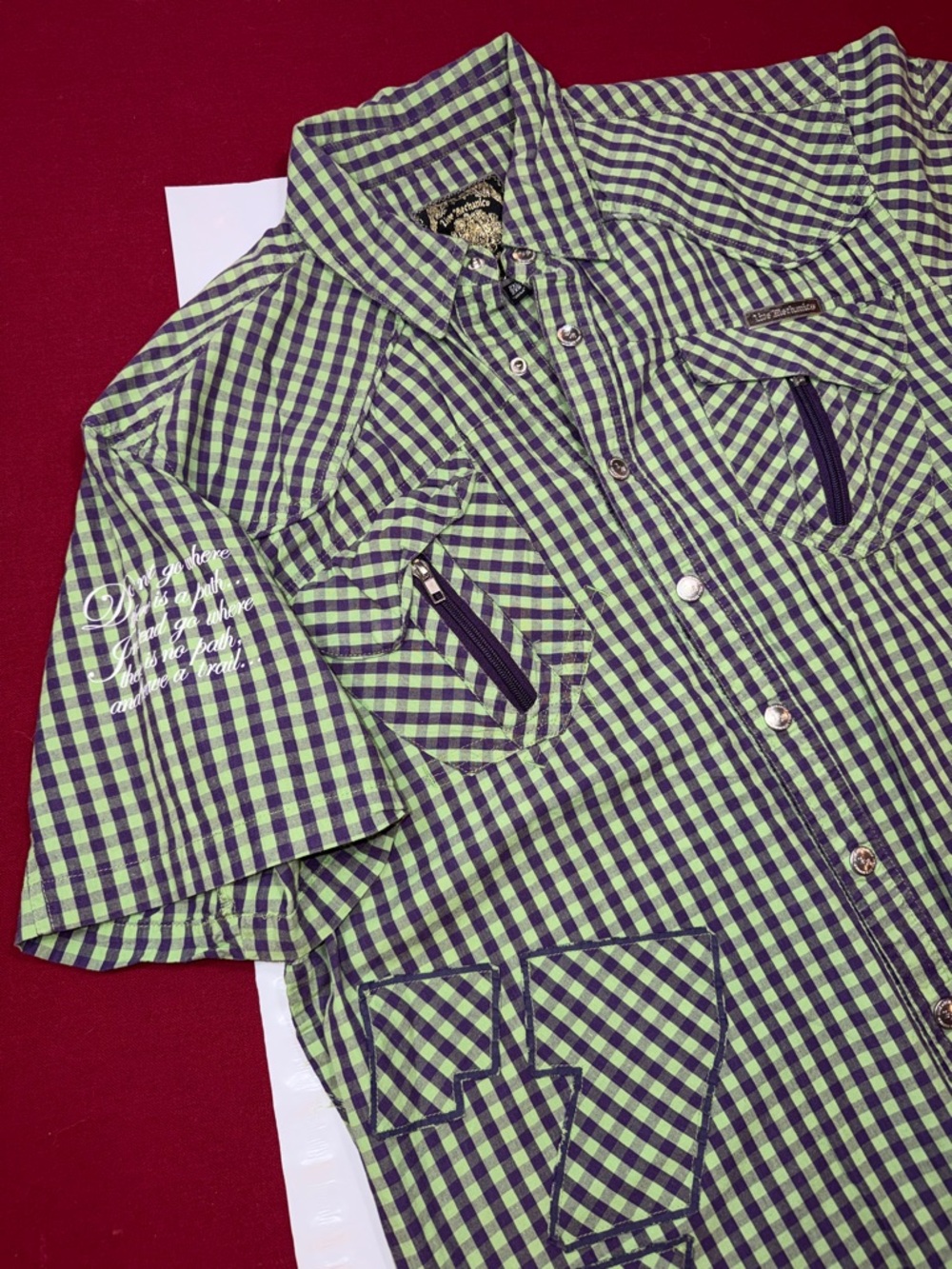 Live Mechanics ‎Green purple checkered Plaid snap Shirt Men’s 2XL Short Sleeves